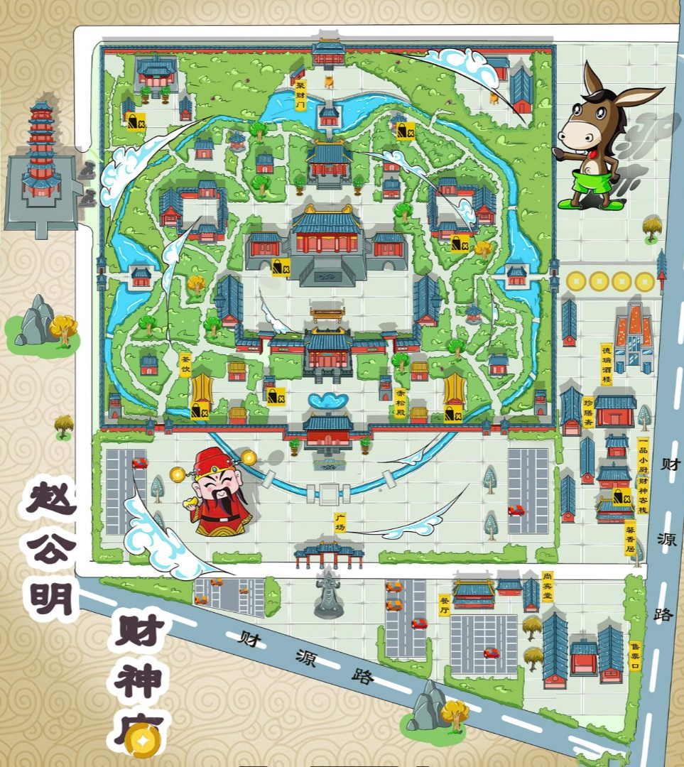 东明寺庙类手绘地图